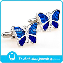 F-C0018 Beautiful Blue Butterfly Cufflinks Shiny Crystal Stainless Steel Material Most Popular Silver Wedding Cufflinks